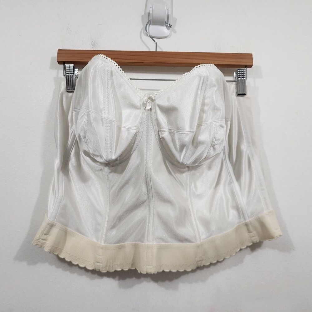 Vtg David's Bridal Seamless Corset Longline Bra Ivory Strapless Nylon Boned 40D